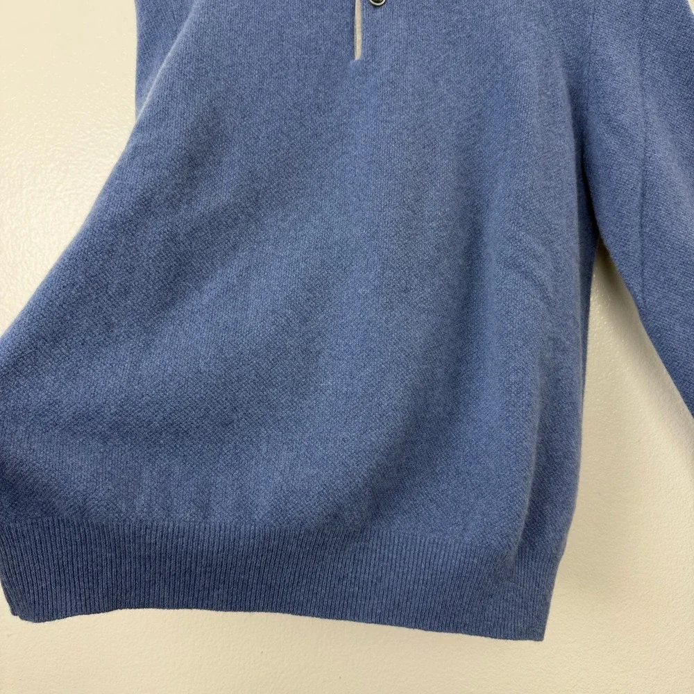 Carroll & Co Sweater Mens Blue Wool Cashmere Quarter Button Elbow Patches